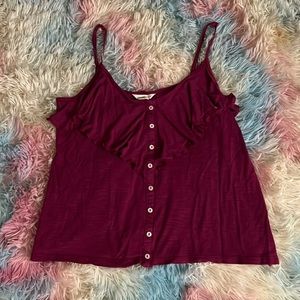 NWOT Women’s Junior’s Size Small Tank Top Blouse Straps Loose Ruffle Buttons